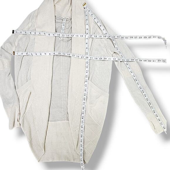 Lululemon Open Front Cardigan Shawl Collar Drawcord Back Pockets Ivory 8 EUC - Picture 8 of 8